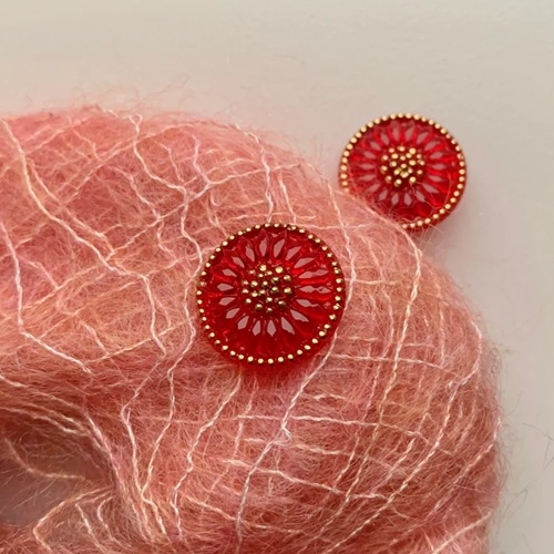 Glasknap - Solsikke - rød, guld - 18 mm