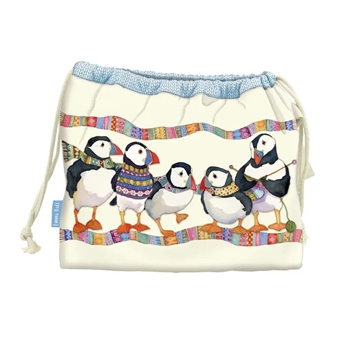Drawstring Bag - Knitting Puffins