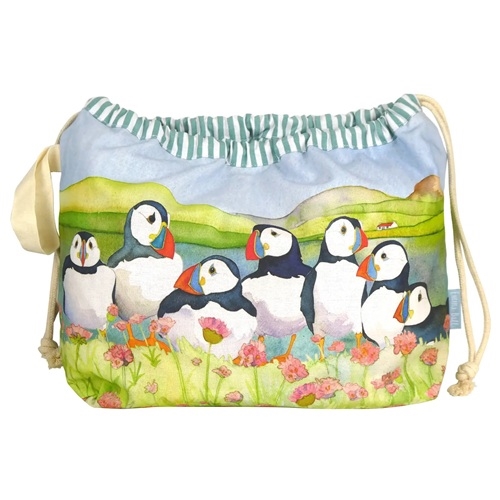 Drawstring Bag - Seathrift Puffins