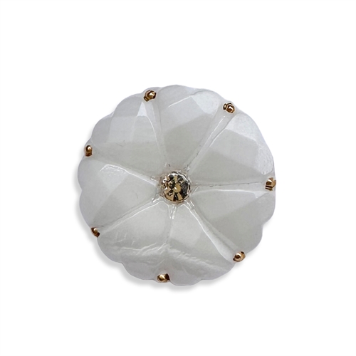 Glasknap - Dahlia hvid, klar simili, guld - 18 mm