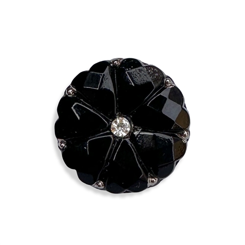 Glasknap - Dahlia sort, klar simili, guld - 18 mm