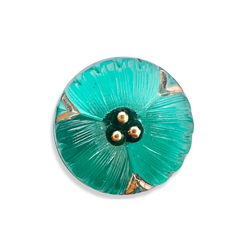 Glasknap - Daisy mosgrøn, guld - 18 mm