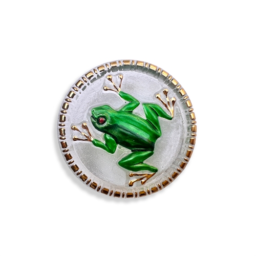 Glasknap - Frø grøn, guld - 36 mm