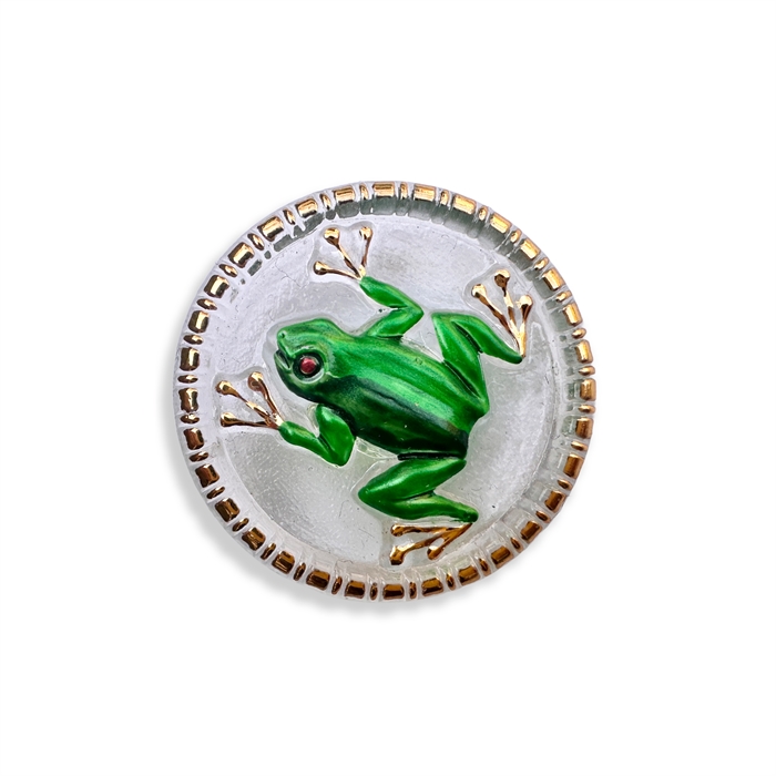 Glasknap - Frø grøn, guld - 36 mm