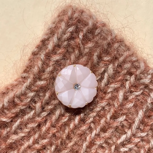 Glasknap - Dahlia rosa, klar simili, guld - 18 mm