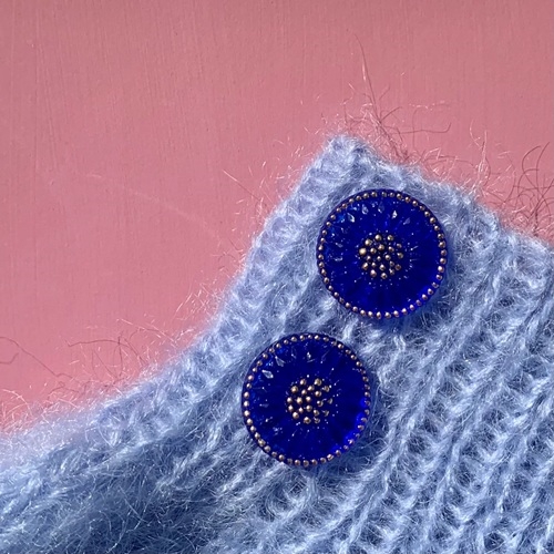 Glasknap - Solsikke - cobalt blå, guld - 18 mm