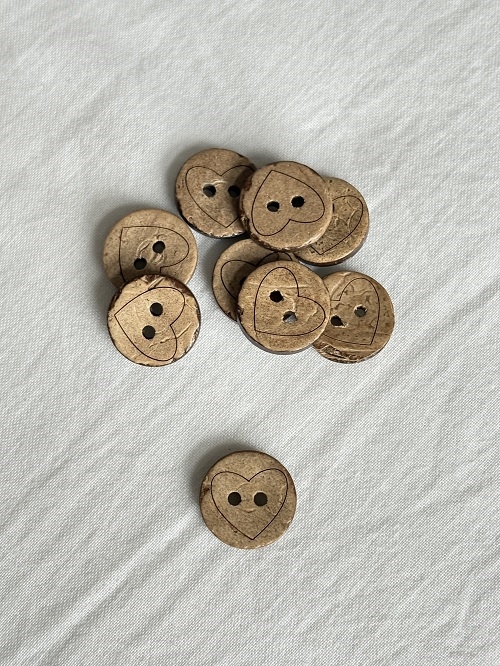 Kokosknap med hjerte - 12 og 15 mm
