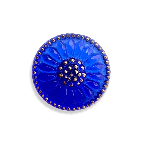 Glasknap - Solsikke - cobalt blå, guld - 18 mm