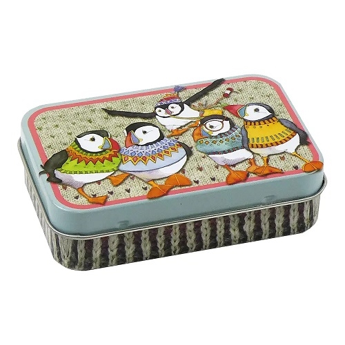 Mini Rectangular Tin - Wolly Puffins II