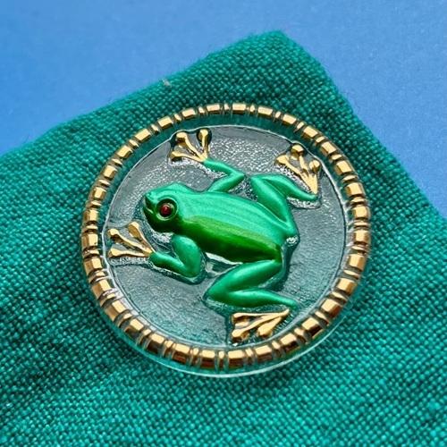 Glasknap - Frø grøn, guld - 36 mm