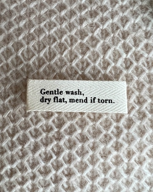 PetiteKnit -Label - "Gentle wash, mend if torn"
